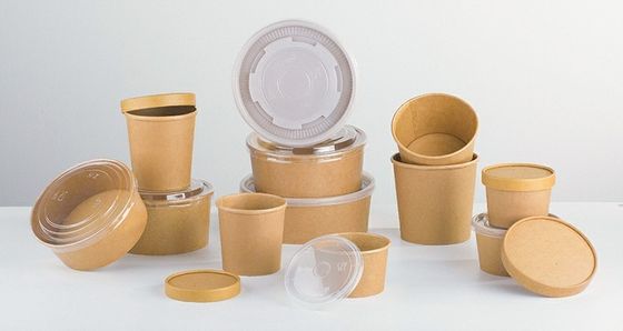 Bacia descartável biodegradável Microwavable do papel de embalagem com tampa de Pastic