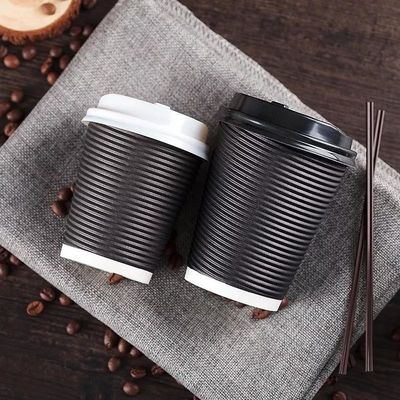 Fashion And High-end Appearance Black 22oz 630ml Paper Ripple Cups For Coffee Shop