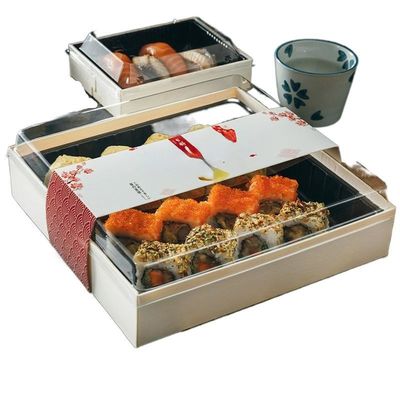 O sushi japonês do almoço da caixa descartável para viagem do sushi encaixota o empacotamento de papel