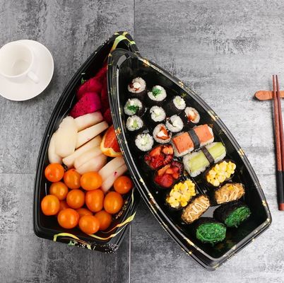 O tipo alimento do navio da cor da variedade chapeia o sushi empilhável Tray Container do barco da melamina