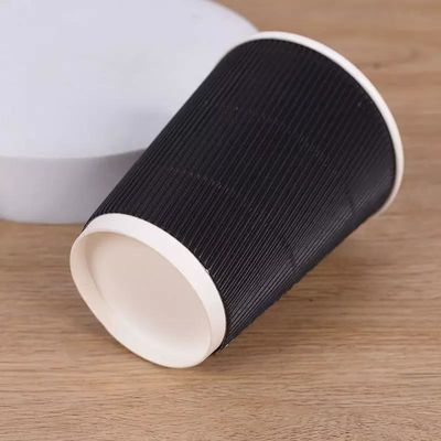 Fashion And High-end Appearance Black 22oz 630ml Paper Ripple Cups For Coffee Shop